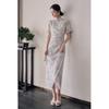 JK&JS New Chinese Style Chiffon Floral Slim Cheongsam Dress