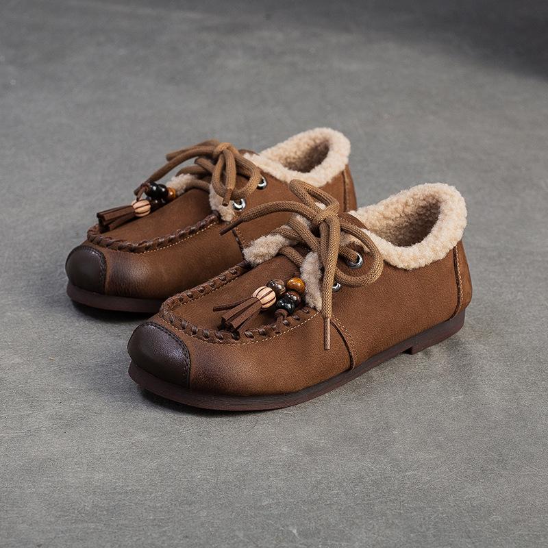 

Johnature Плюшевые Теплые Хлопковые Ботинки на Шнуровке Ретро Натуральная Кожа Мягкая Подошва Универсальная Женская Обувь 40 хаки