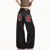 American Vintage Embroidered Wide Leg Jeans Unisex High Street Loose Straight Trousers