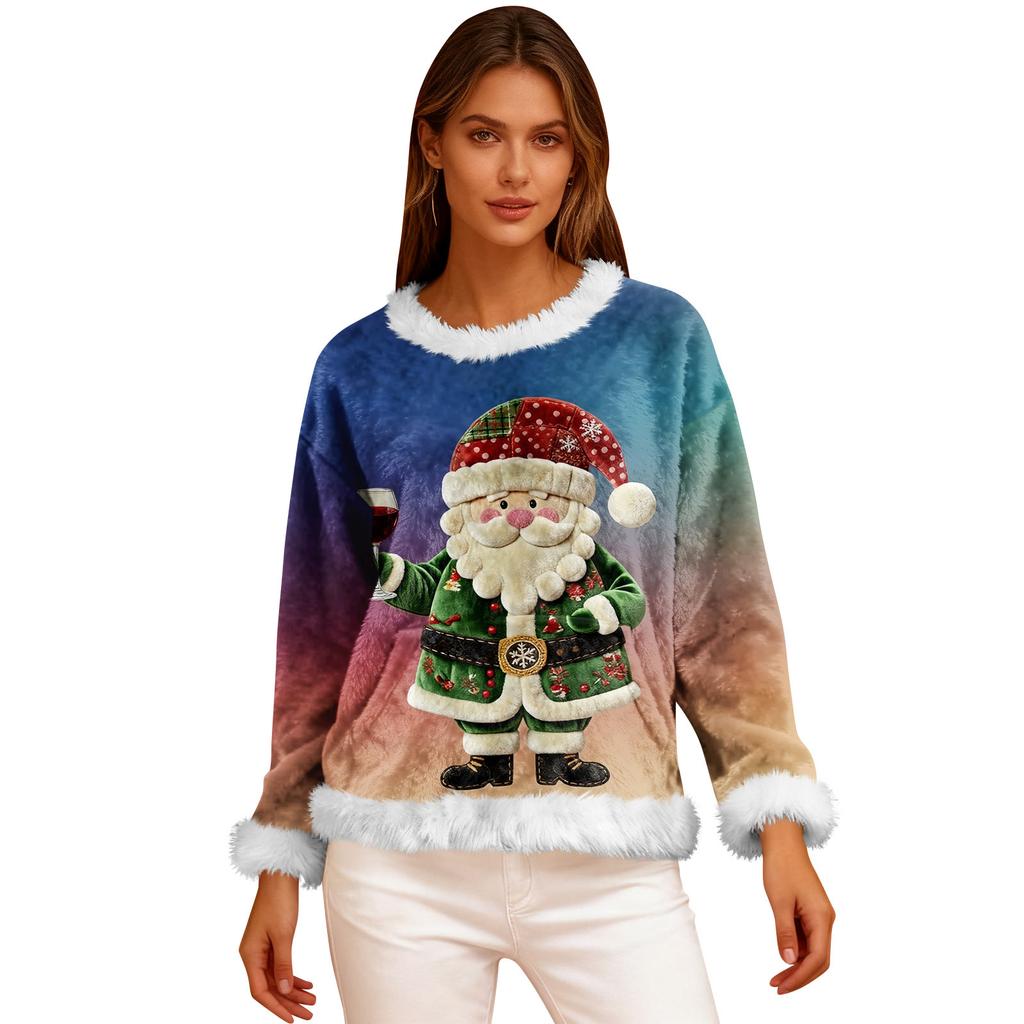 Dam Casual Fleece Sweatshirt Långärmad Rund Hals Casual Bekväm Lös Passform Lättviktig Dam Flanell Sweatshirt