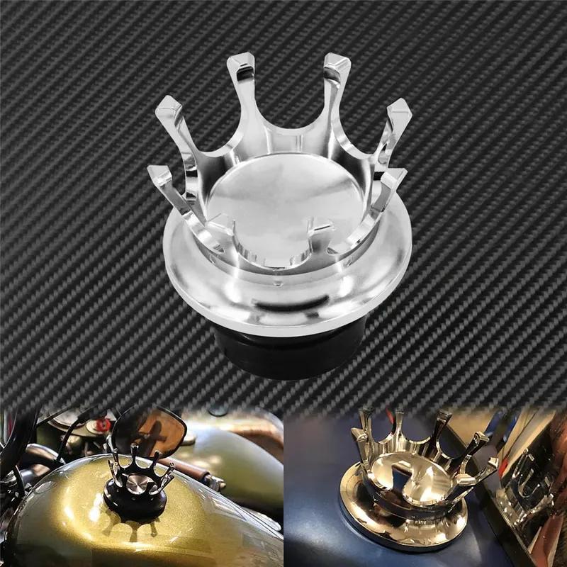 Motorcycle King Crown Style Gas Fuel Tank Cap Vented Right-hand Thread For Harley Sportster XL Touring Dyna Fat Bob FXDF Softail