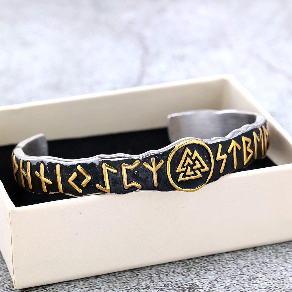 Nordic Viking Stainless Steel Rune Cuff Bracelet