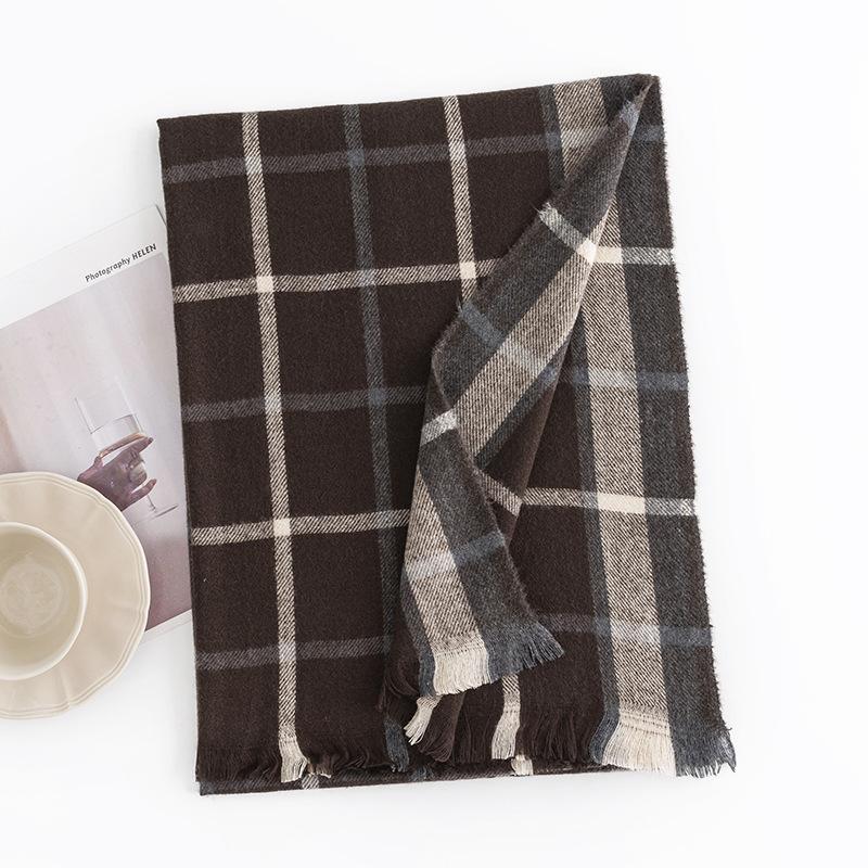 European and American Plaid Scarf Women's Fashion Commuting Imitation Cashmere Simple Versatile Shawl Warm Scarf Winter