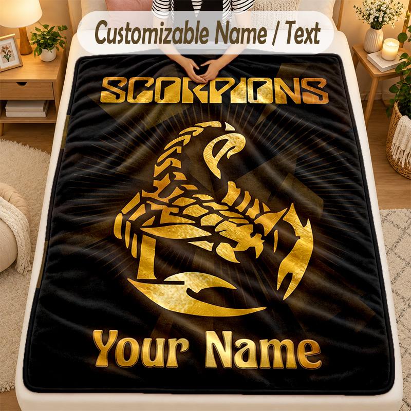 Flannel BlanketScorpions Custom Name Text Personalized Soft Warm Throw Blanket Home Decor Gift