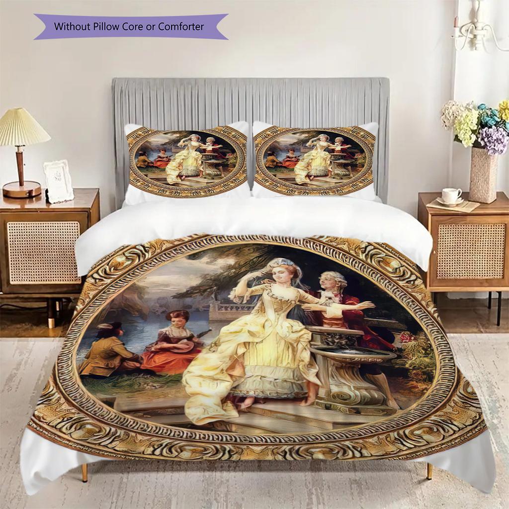 Elegant Victorian-style Romantic Lady Bedding, Duvet Cover, Pillowcase, Home Decoration, Birthday Gift (1 * Duvet Cover+2 * Pillowcase, Coreless)
