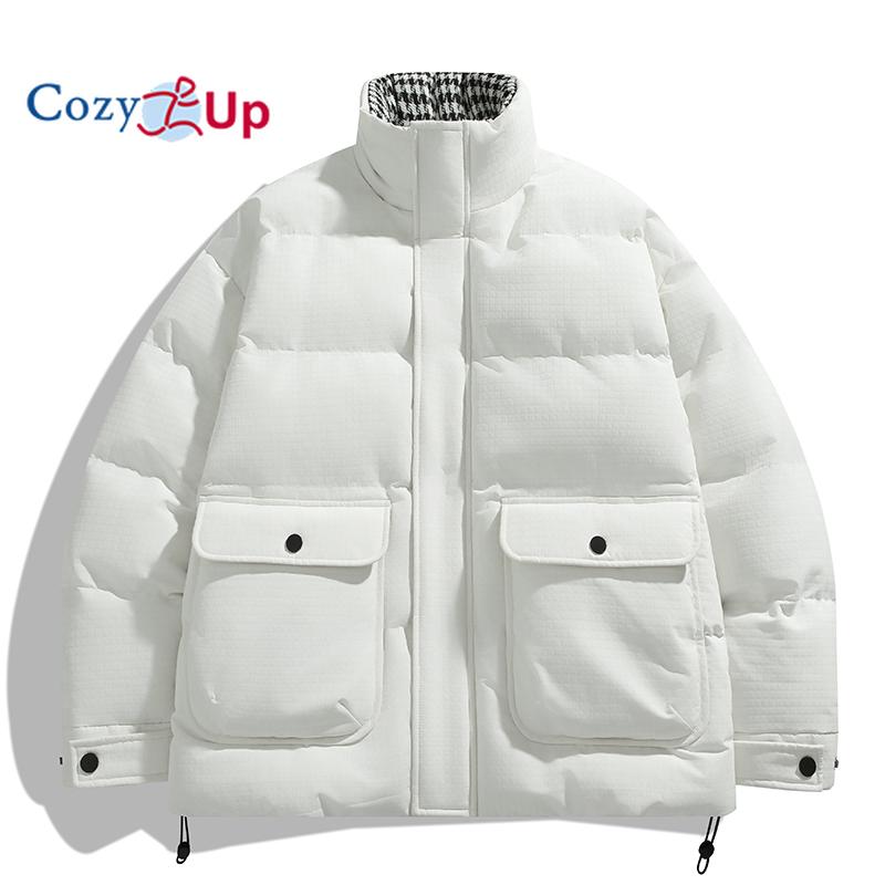 Cozy Up Herren Winter Taschen Baggy Daunenjacke Hahnentritt Baumwollmantel Langarm Reißverschluss Mäntel