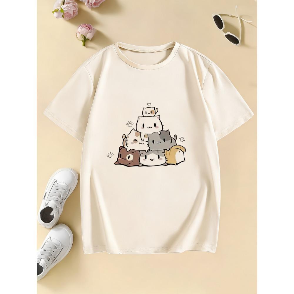 Kawaii Meme Cat Funny T Shirts Manga Kids Children's T-shirt Boys Girls Summer Spring Casual Top Tee Shirt