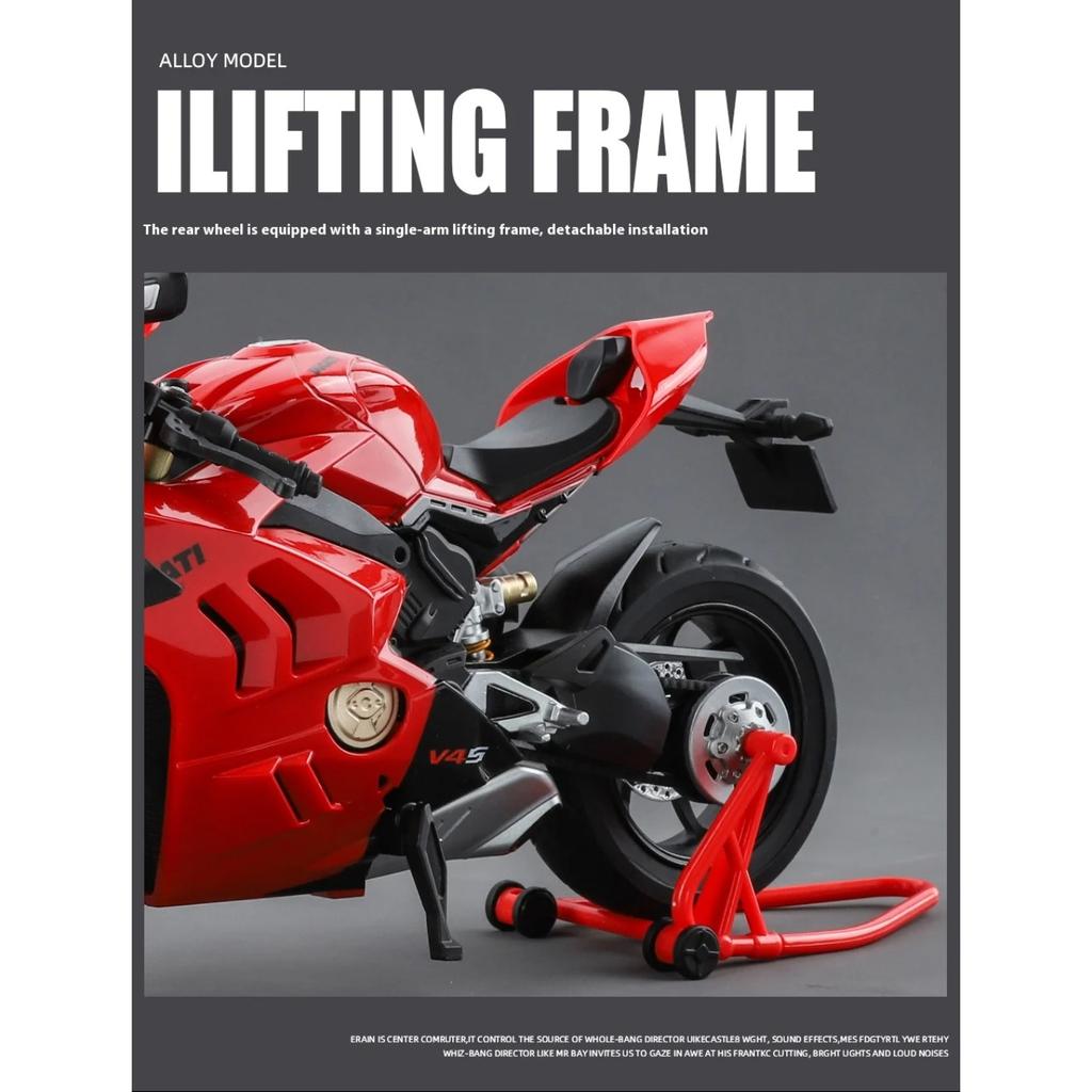 1/9 Skala Ducati Panigale V4S Off Road Motorsykkel Legering Støpt Motorsykkelmodell Lyd & Lys Skrivebordsdekorasjon Utstillingsserie Gaver
