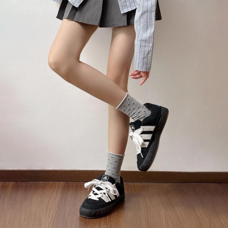 Women's Retro Polka Dot Cotton Rolled Hem Mid-Calf Slouchy Socks - Breathable & Soft