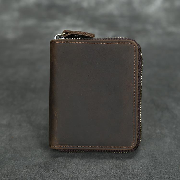 European and American Retro Men's Wallet Multifunctional Crazy Horse Leather Wallet 2 Fold Chain Wallet Horizontal and Vertical Styles