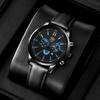 2PCS Set DEYROS Fashion Men's Watch Business Men's Leather Strap Calendar Watch Casual Men's Quartz Watch Men's Gifts