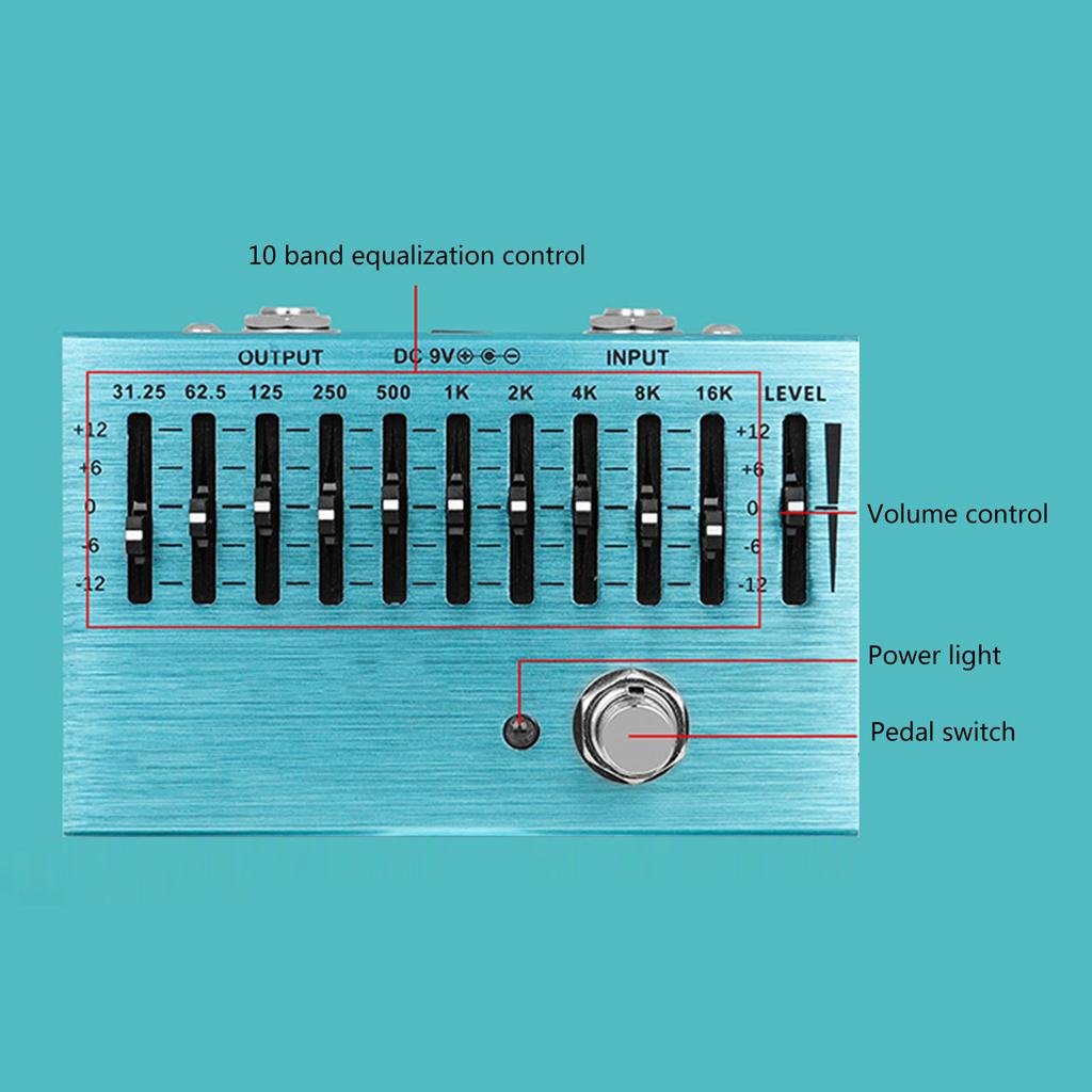 Multifunktionales 10-Band EQ Effektpedal Gitarreneffekte Klangqualitätsverbesserer Musikproduktionsausrüstung Tragbares EQ-Gerät