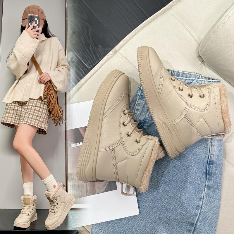 High-top cotton shoes winter new velvet thickened leather Martin boots warm snow boots