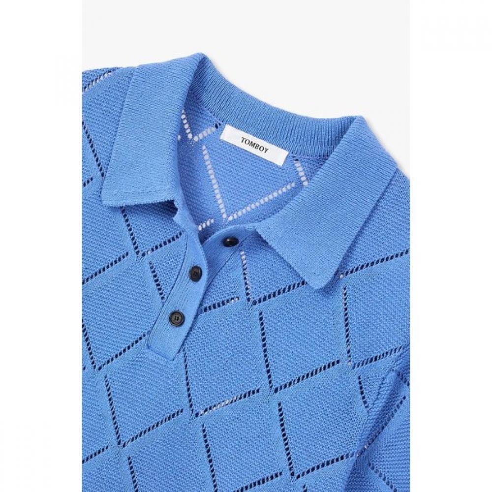 STUDIO TOMBOY Argyle Pattern Crochet Collar Short Sleeve Knit 9106252208 