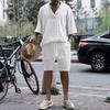 Anmurye Summer Tracksuit Short Sleeve and Casual Oversized Adjustable Solid White L Men's Set, T-Shirt Shorts, V-Neck, Fit, Comfortable, Waist, Color,
