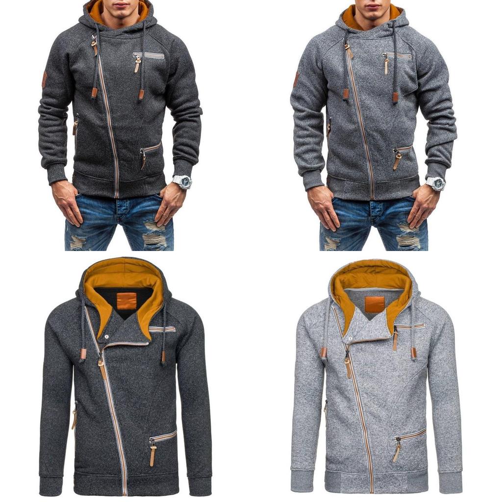 Stylish Men's Casual Solid Color Long Sleeve Zipper Hoodie Sweatshirt For Fall