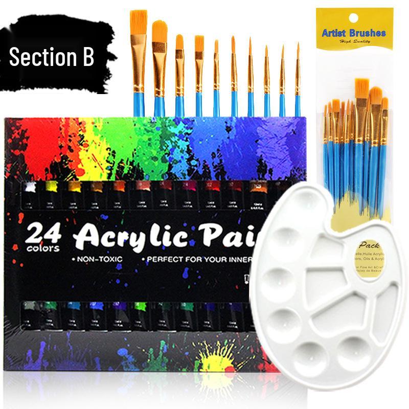 24-Color Acrylic Paint Set with 10 Brushes and Oval Palette