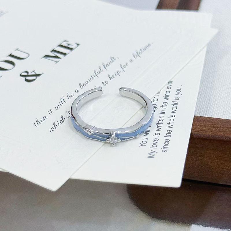 Ice Blue Starry Galaxy Enamel Dripping Oil Opening Ring Women'S Niche Design High-End Sense Unique Temperament Personalized Ring