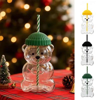 Copo com Canudo Urso Caneca de Café Fofa 20oz Copos de Vidro Divertidos para Café Leite Chá Suco Vidraria Resistente ao Calor para Festas Casa Escritório