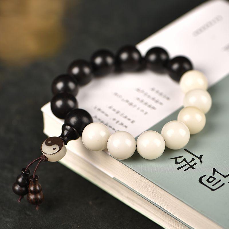 

Эбеновое дерево Белый нефрит Бодхи Восемь триграмм Бусины Тай-чи круглые Бусины Браслет Корень Бодхи Ремесла Украшение Натуральный Мужской и Женский Пара Bead diameter 1.5cm * 15