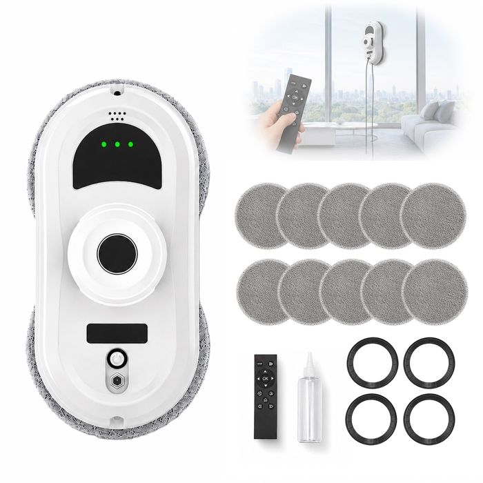 Robot Glass Cleaner 6000Pa Window Cleaning Robot with Function Sprayer 3 Cleaning Modes, for All Smooth Surfaces