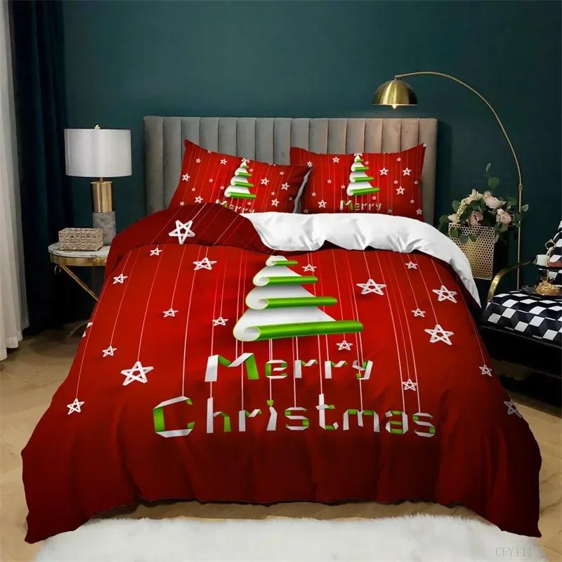 Christmas Deer Duvet Cover Santa Claus Bedding Set Full Queen Microfiber Comforter Cover With Pillowcases For Boys Girls Gifts