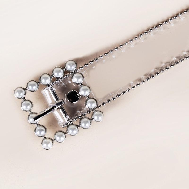 Faux Pearl Adjustable Pin Buckle Belt Dazzling Transparent Waistband Waist Corset for Women Students Slimming Belt