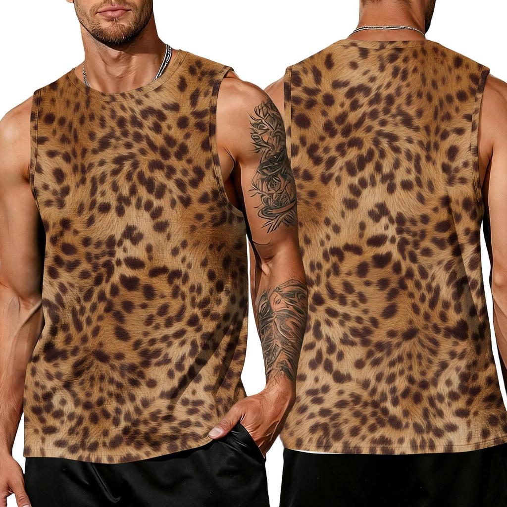 Men's Casual Sleeveless Tank Top Leopard Print Athletic Workout Gym Breathable Muscle Shirt Summer Vest