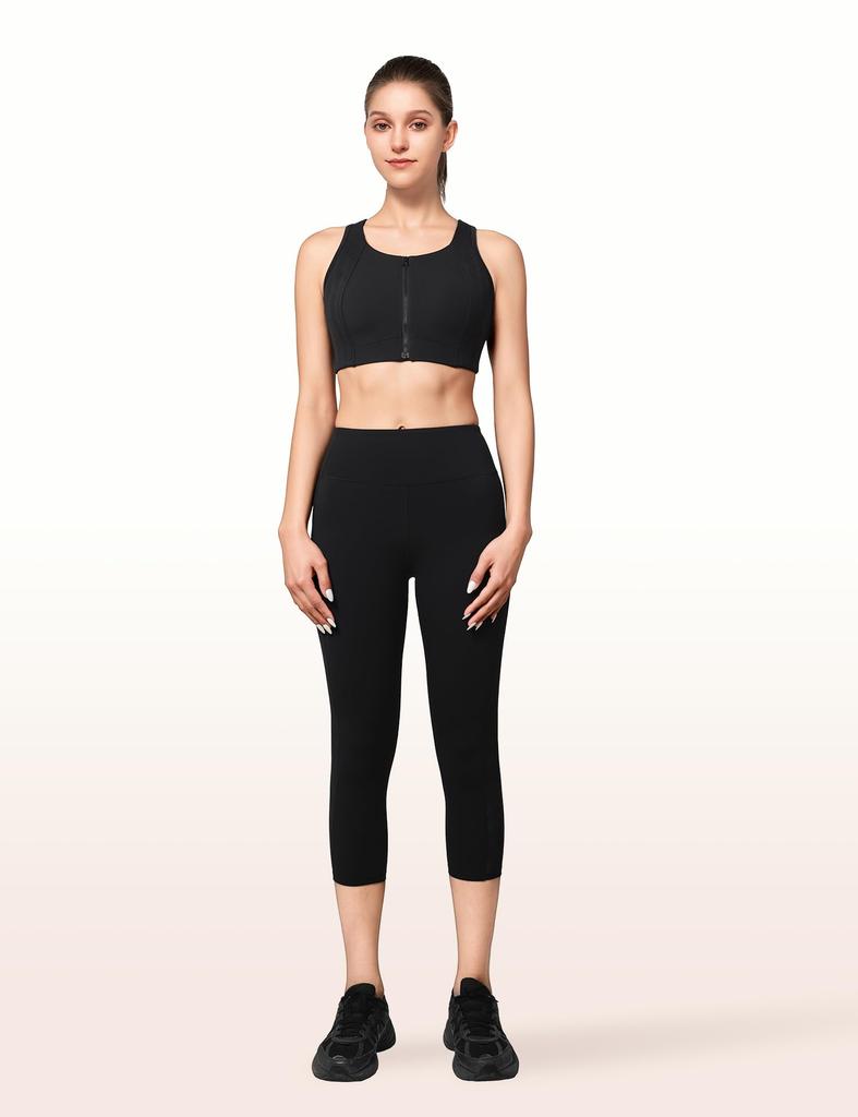 Yvette Sports High Plus Patterned Integrated Size L Black Women's Non-Slip Bra, Front-Opening, Support, Sizes, Mesh, Sweat-Wicking, Quick-Drying,