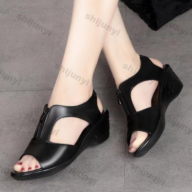 Fashion Women Summer Sandals New Wedge Roman Sandals Female Fish Mouth Zipper Breathable Wedge Sandals Women Designers Luxury Sandals