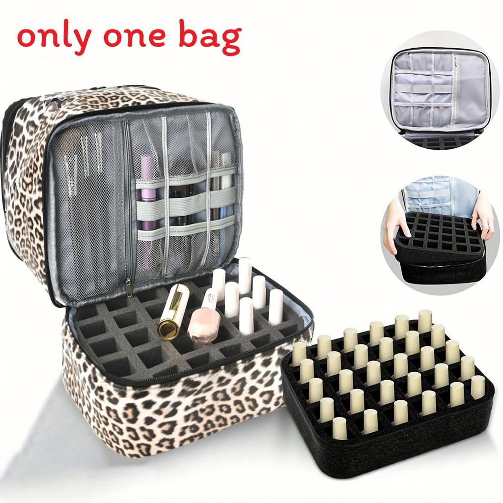 

Nail Polish Organizer With Pu Material And Breathable Waterproof Design For Home Use Leopard Print