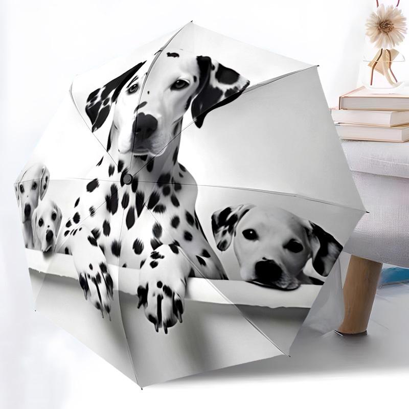 1pc Dalmatian Puppies Automatic Open/Close Umbrella 8-Rib Strong Frame, Portable Travel Umbrella for Women & Men, Birthday Gift Parties 024