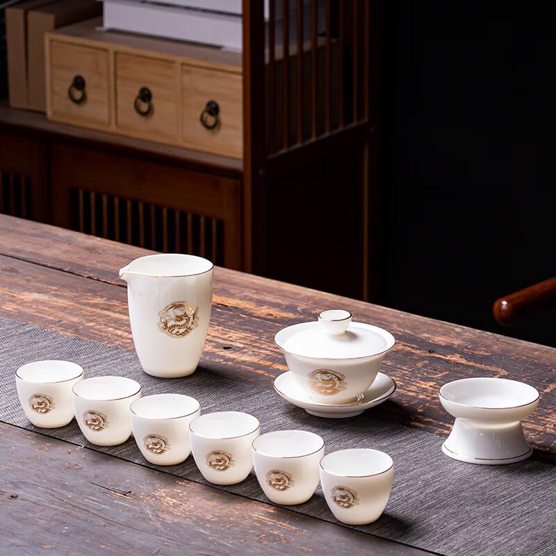 Dehua Suet Jade White Porcelain Kung Fu Tea Set