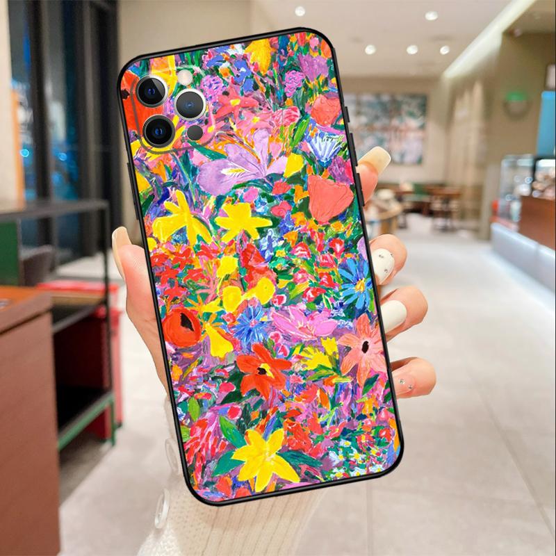 Colourful Flower Painting Art Phone Case For iPhone 16 15 14 11 12 13 17 Pro Max mini 15 Plus 16e 17 Air Protective Cover