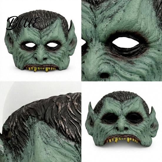 Soft Foam Vampire Pointy Ears Halloween Half Mask Mask Green Face with & Sharp Teeth Retro Distressed Party Lightweight