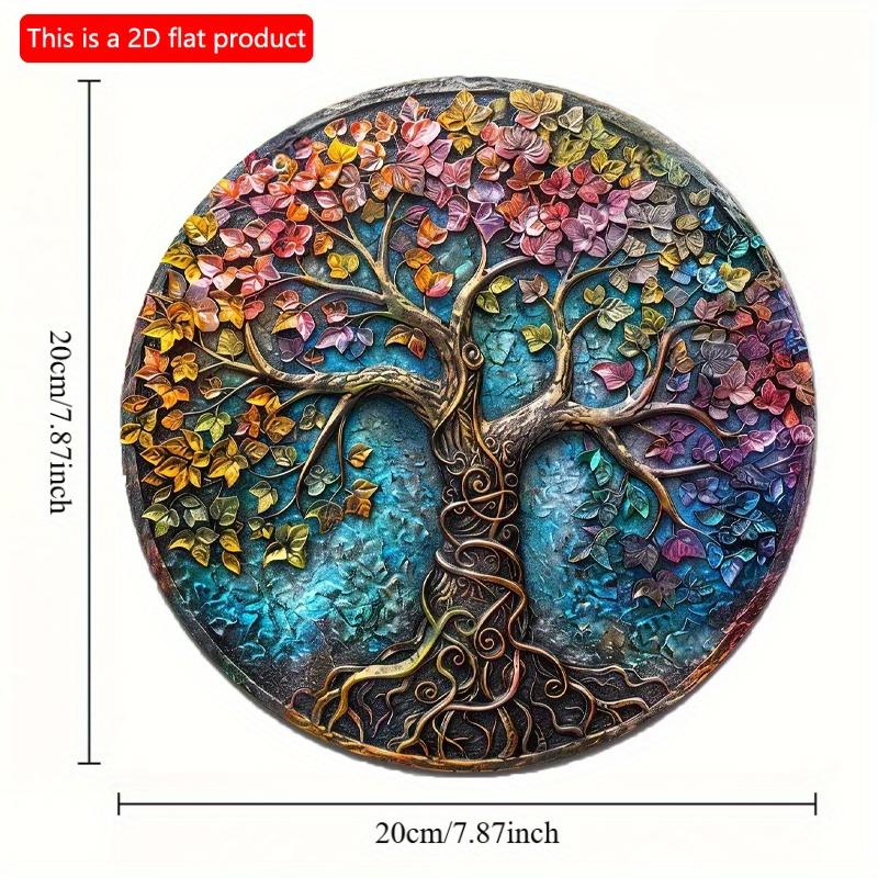 2d Flat 20*20cm, Round Wooden Sign Big Tree Decorative, Entrance Decor, Big Tree Theme, for Bar, Club, Home, Room, Kitchen, Garden, Bedroom Decor.