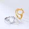 S925 Sterling Silver Gold-Plated Adjustable Oval Ring with Unset Setting - Handmade, Exquisite, Light Luxury Design.