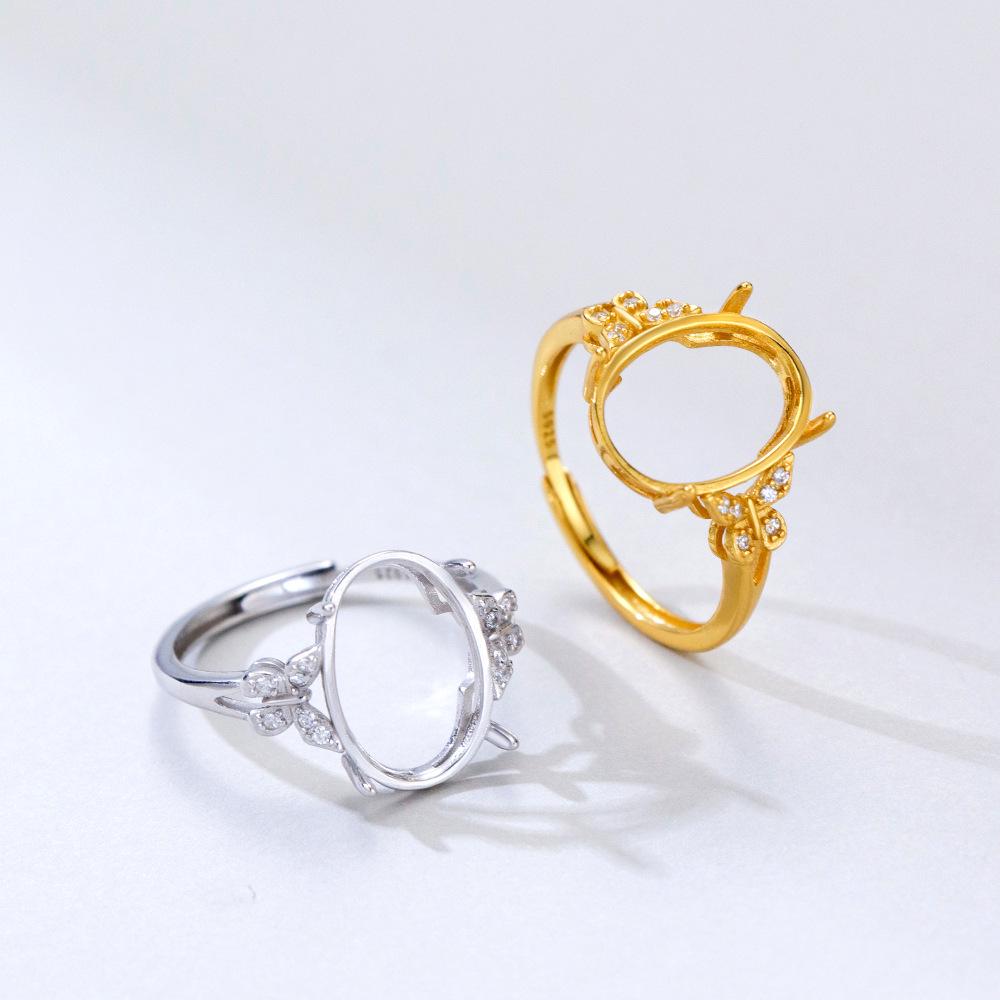 S925 Sterling Silver Gold-Plated Adjustable Oval Ring with Unset Setting - Handmade, Exquisite, Light Luxury Design.