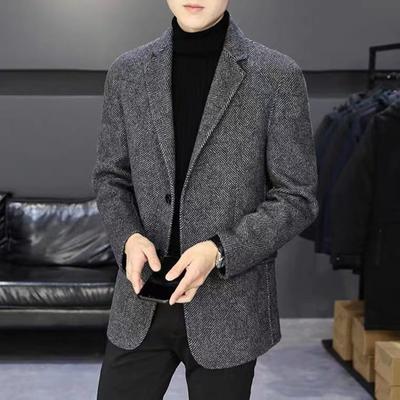 Erkek Takım Elbise Ceket Yaka Uzun Kollu İki Düğme İş Ceket Slim Fit Düz Renk Sonbahar Kış Yünlü Dış Giyim