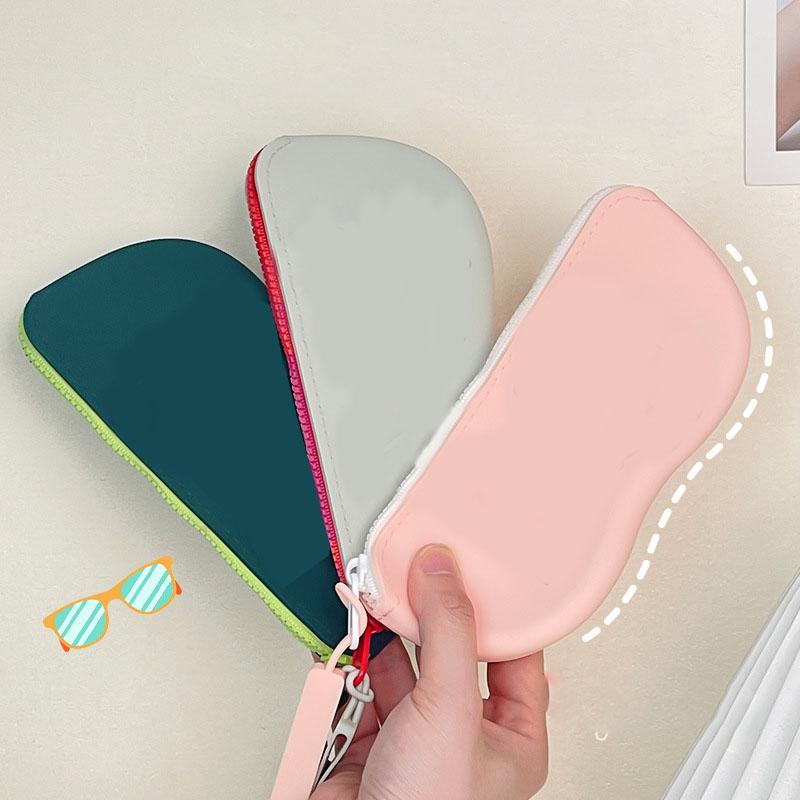 Women Girls Dustproof Glasses Box for Women Men Solid Colour Silicone Zipper Glasses Storage Waterproof Bag Cosmetic Coin Bag