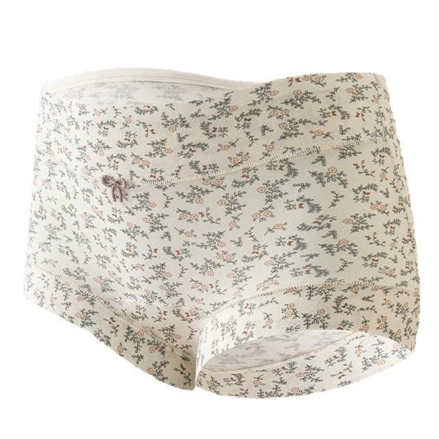 Women's Floral Print Mid-Rise Pure Cotton Boxer Briefs - Comfortable, Breathable, Antibacterial with Extended Crotch