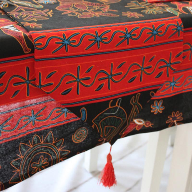 Retro Nation Wind Luxurious Table Flag Cotton And Linen Table Runners Print Elephant Tablecloth