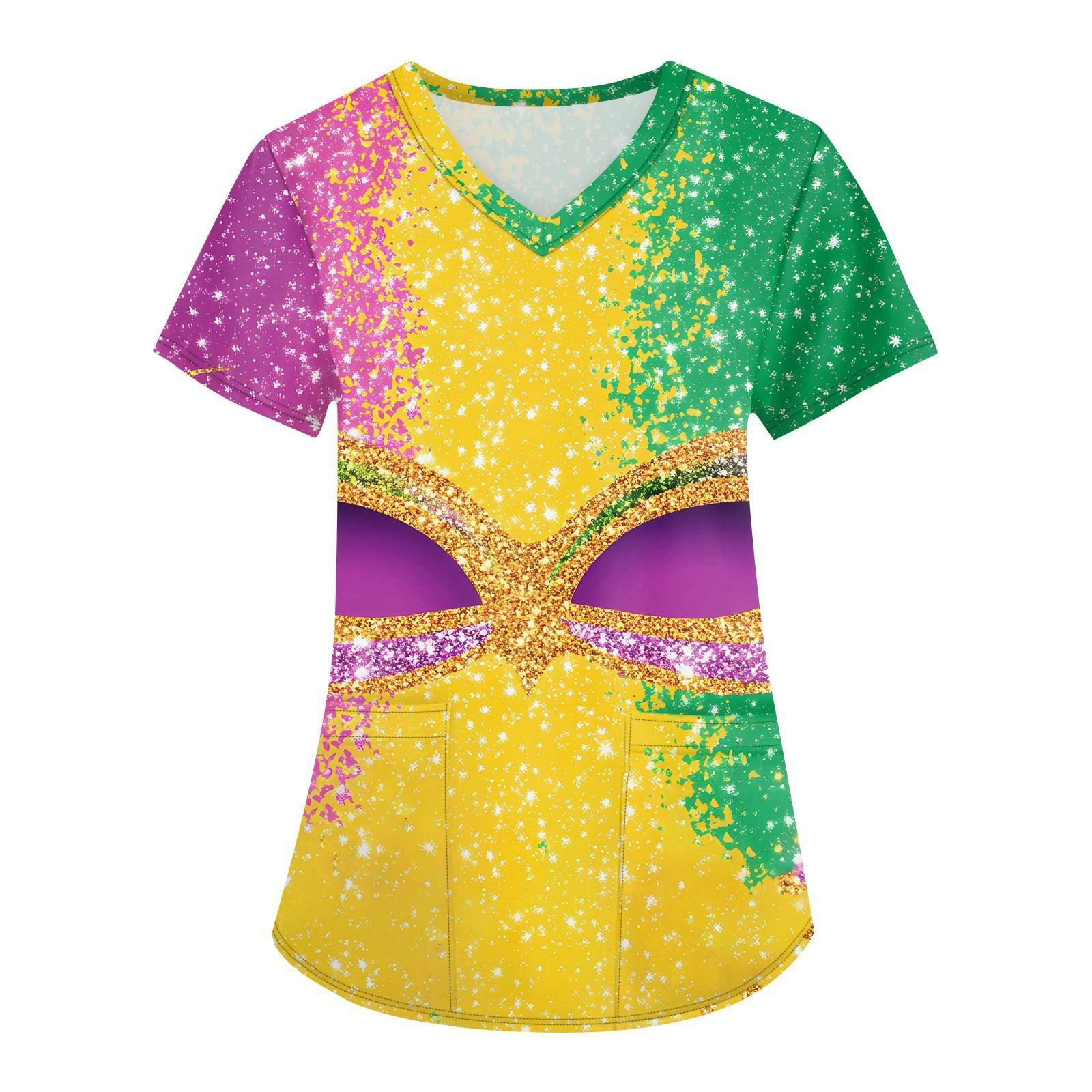 

Женская мода с v-образным вырезом, короткими рукавами и карманами, топы с принтом XXL жёлтый