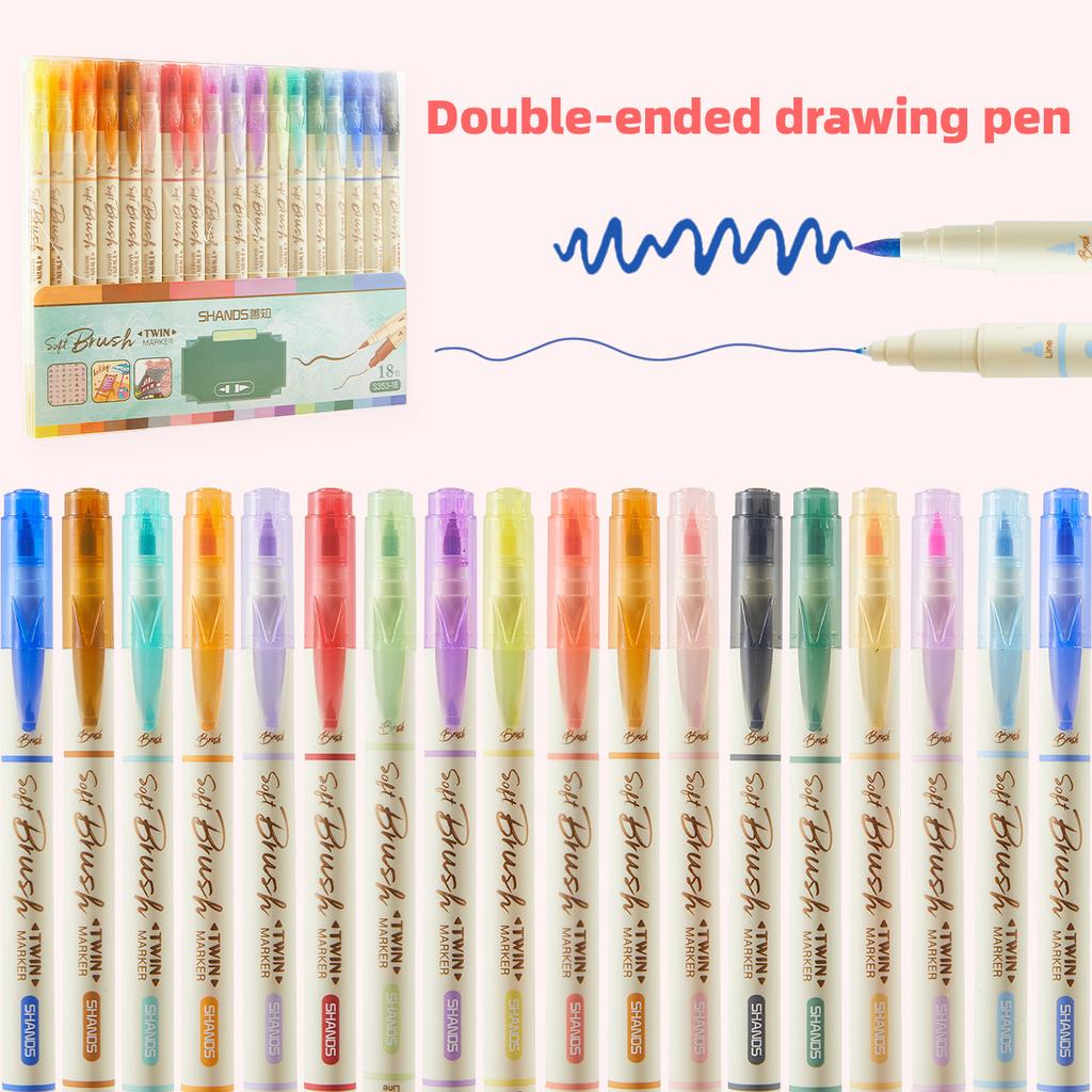 18 Colors Dual Tone Brush Tip Highlighter Pens Set Dual-Color Soft Brush Painter For Drawing Painting Lettering A7970