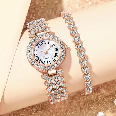 Montre à Quartz pour Femmes avec Strass et Chiffres Romains, Style Bracelet