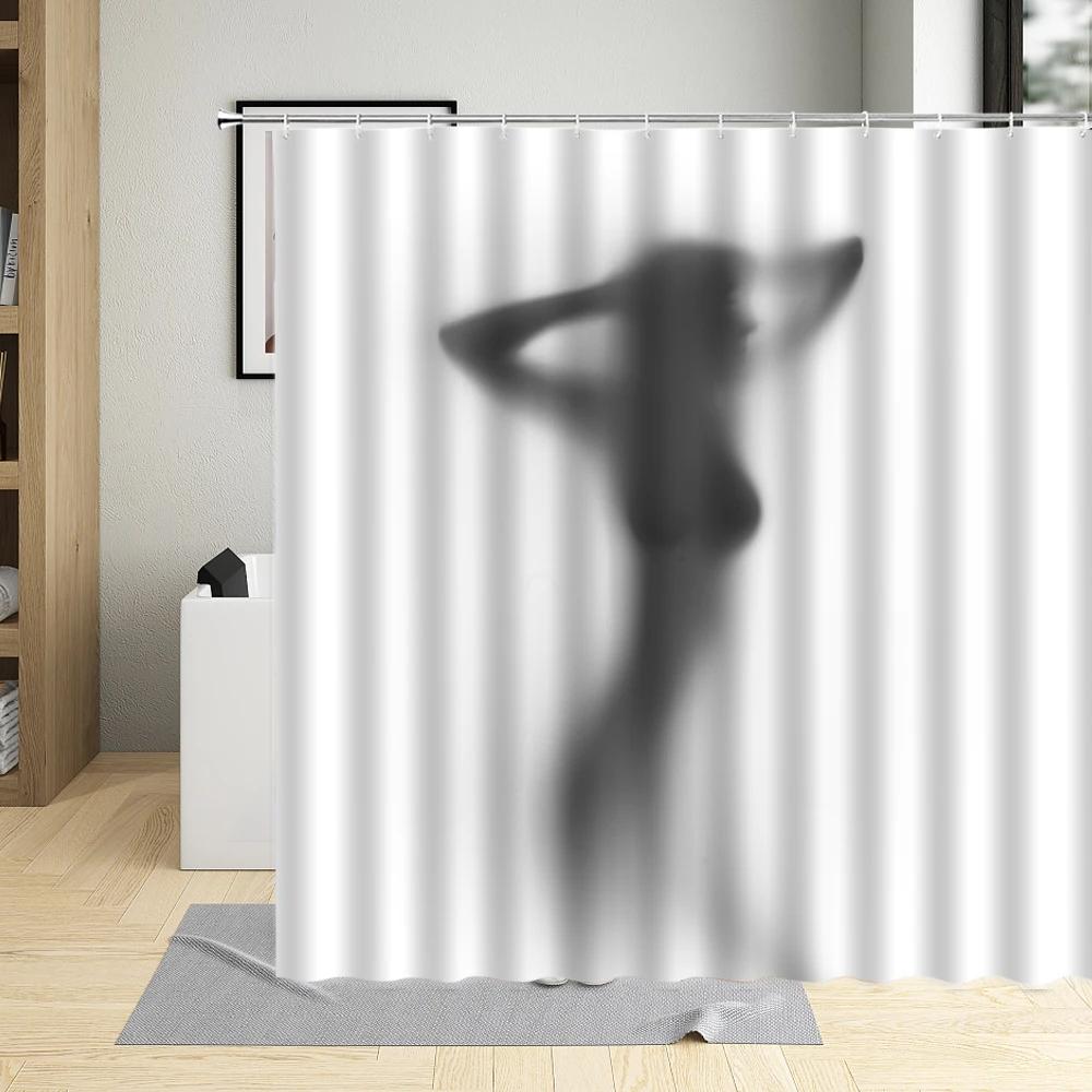 

Women Shadow Pattern Shower Curtain Sexy Girl Portrait Painting Fabric Waterproof Bathroom Curtains For Home Decor With Hooks W60H190(CM)-1 Pcs