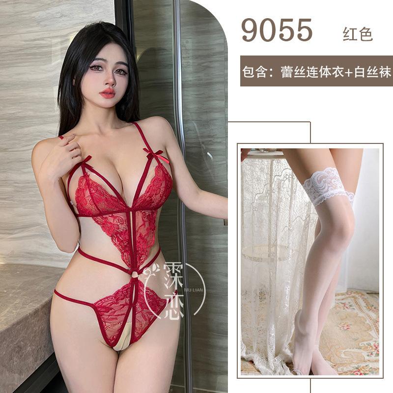 Sexy Lingerie Lace Hot Three-point Sexy One-piece Lingerie Temptation Hollow Open Gear Free Uniform