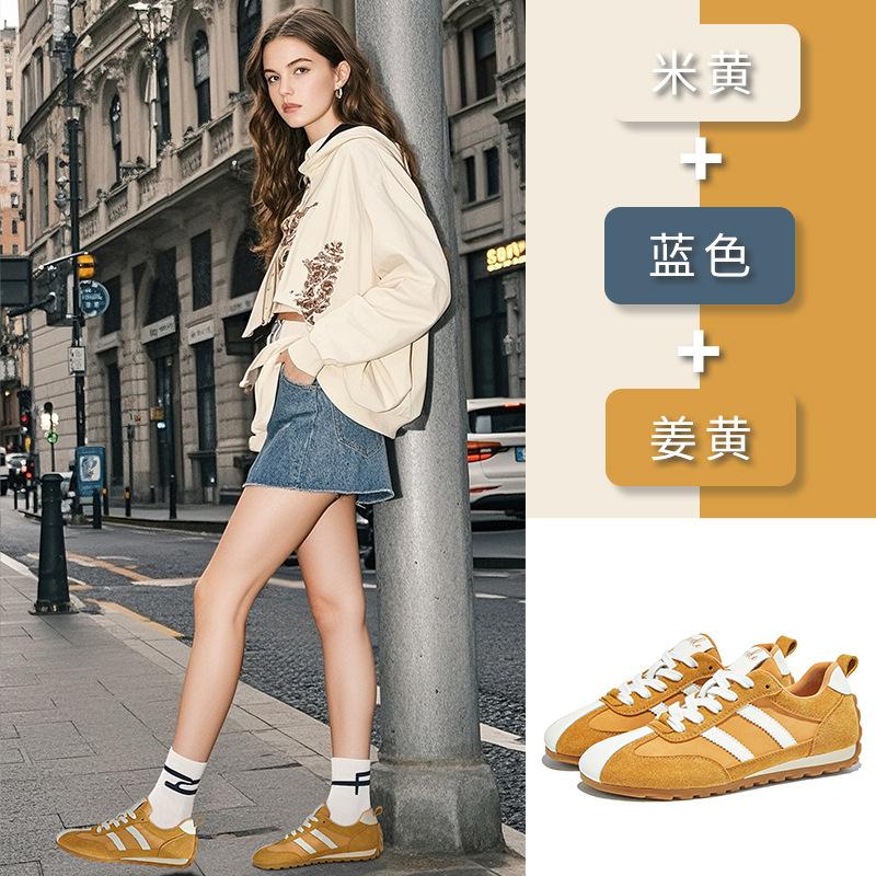 Leather retro German training shoes women's 2025 autumn new shoes women's shoes versatile flat-soled sports shoes casual Forrest Gump shoes