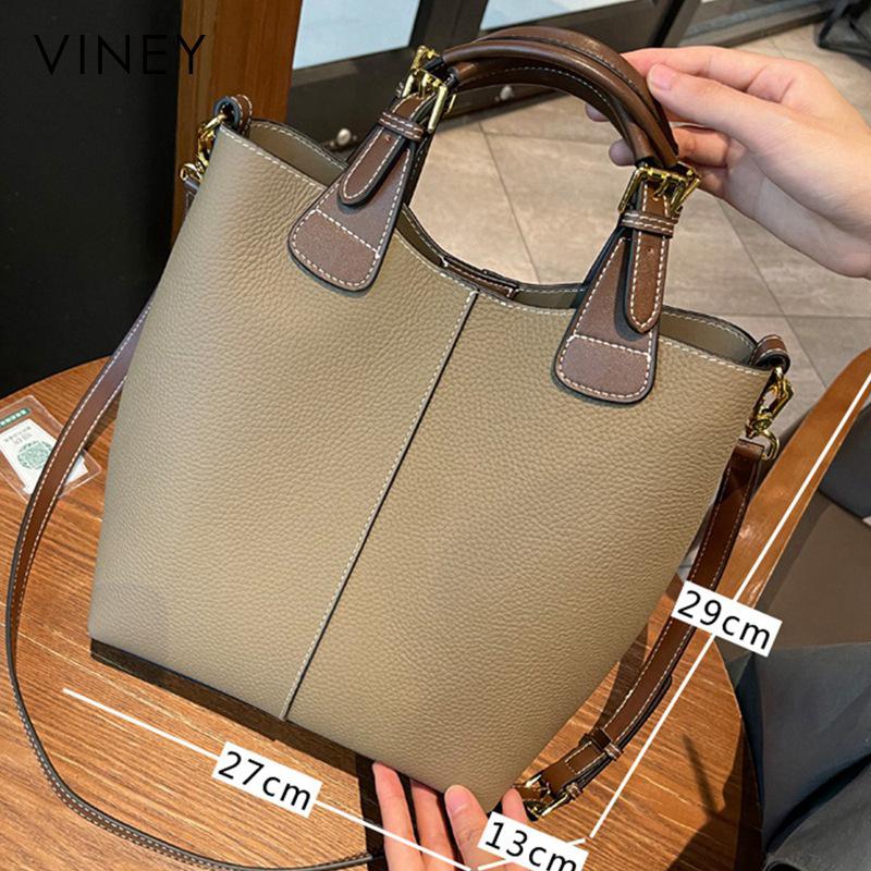 Top Layer Cowhide Large Capacity Mother Bag High End Hand Carrying One Shoulder Crossbody Bag Genuine Leather Bucket Bag