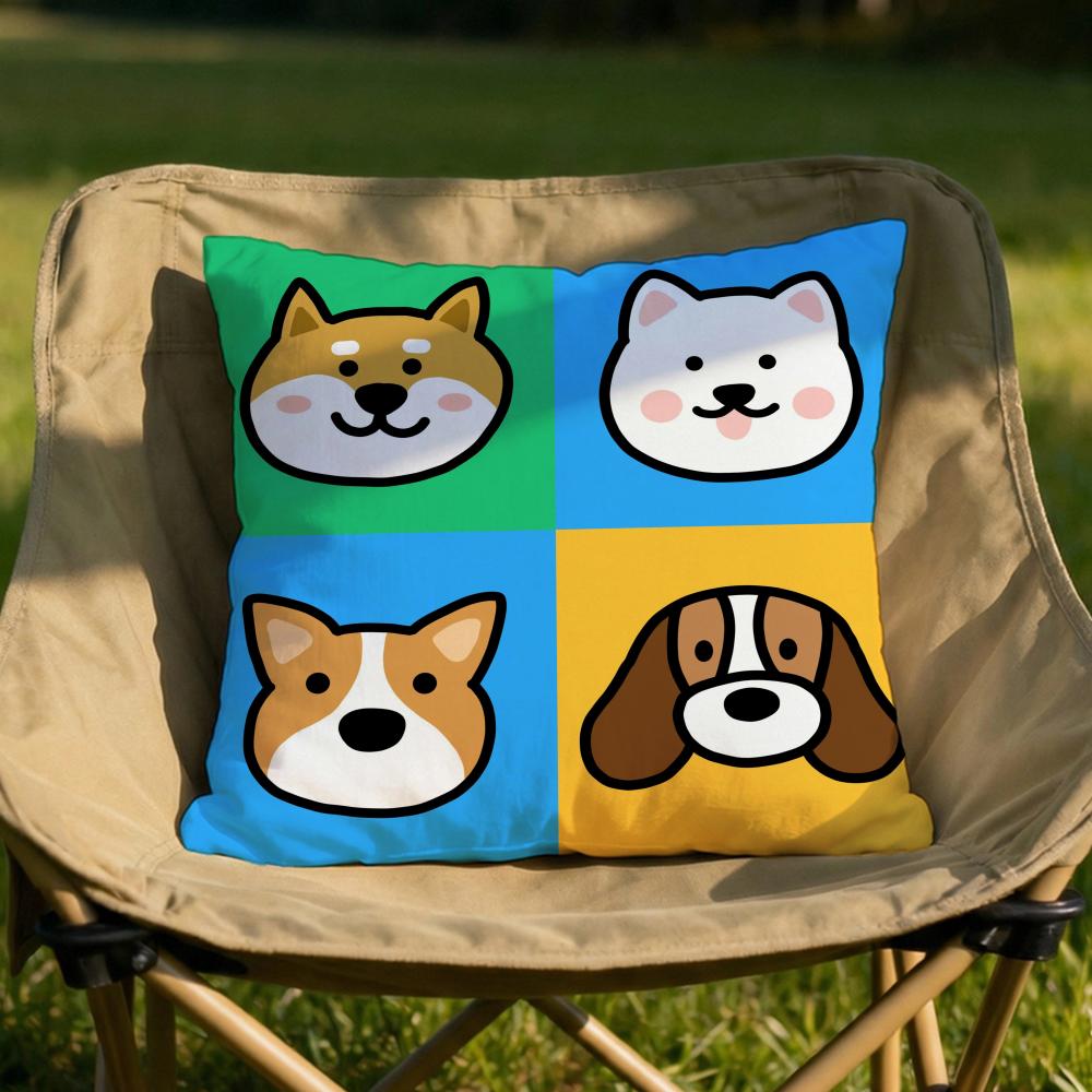 Cartoon Simple Cute Dog Cushion Cover Soft Reversible  Durable Pillow Cover  MultiScene Use for Home  Car Daily Comfort